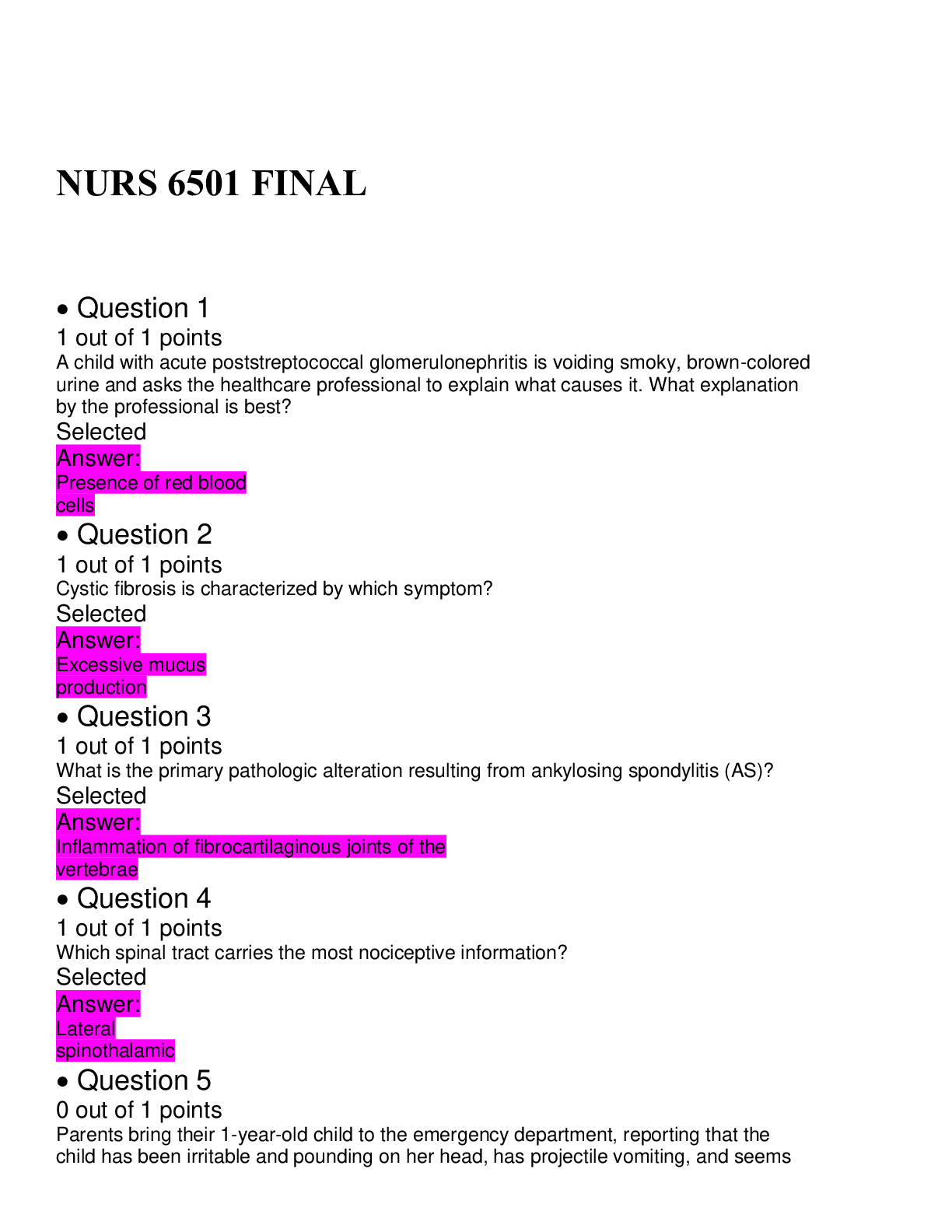 Preview image of NURS 6501 FINAL | Verified Correct Answers | 100% document